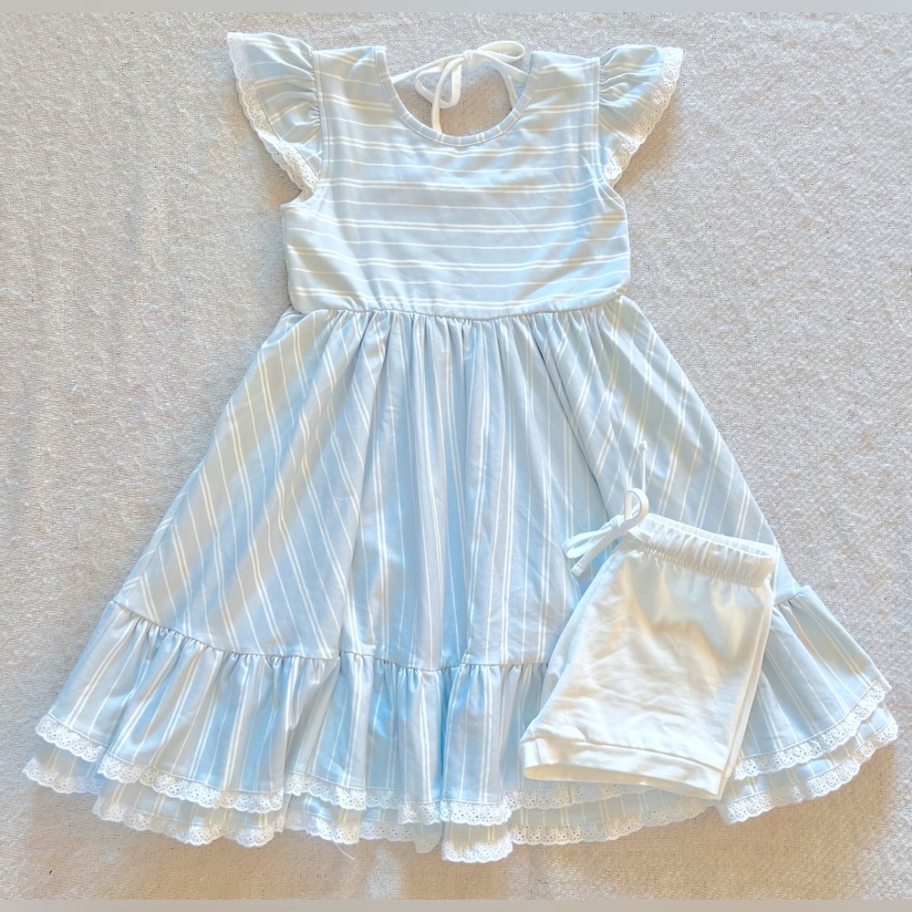 Love & Grow Blue Stripe Dress & Bloomer Shorts Set